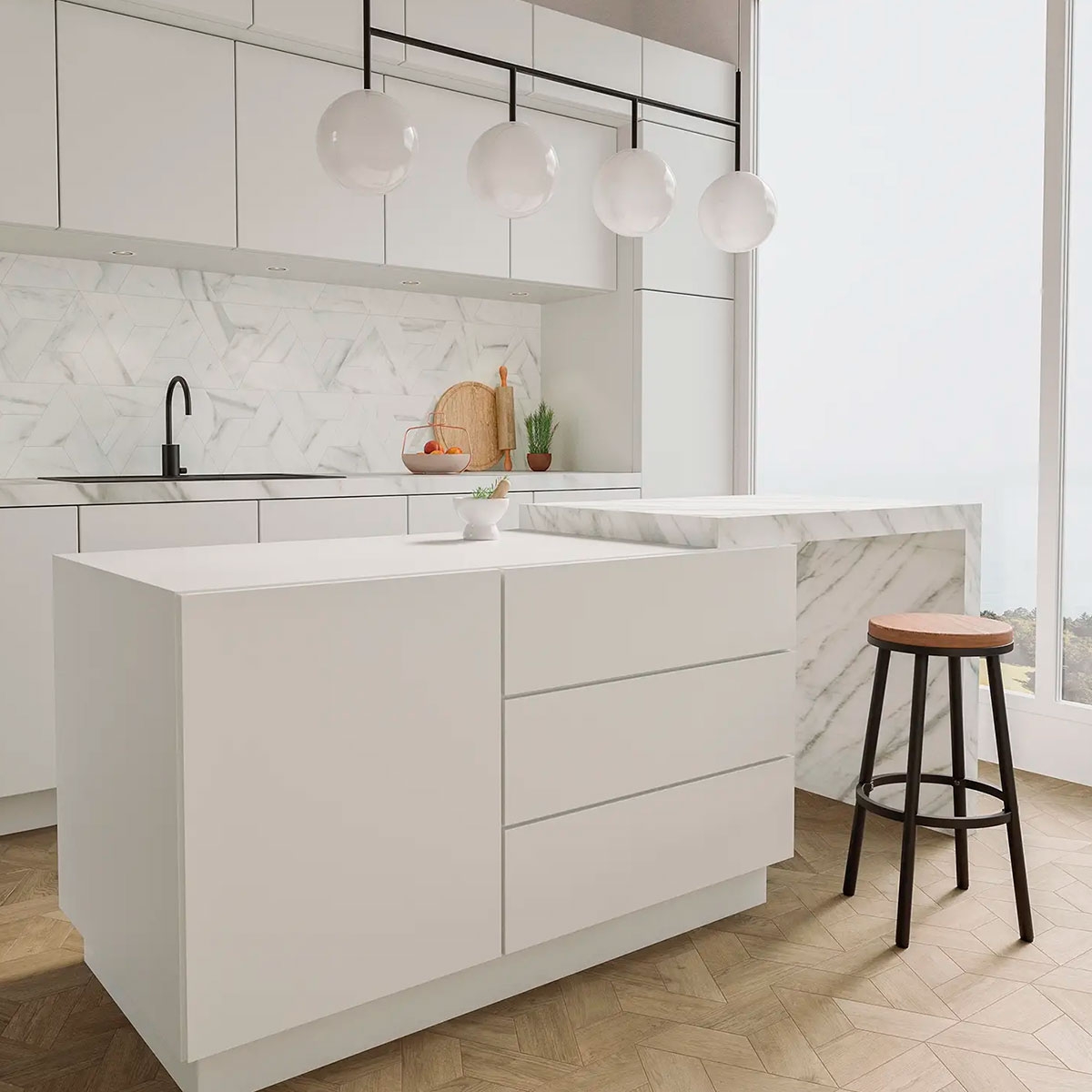 Cozinha com pavimento 60° Trapezium Madeira Mid 9.8x23 (Box 0.33m2)