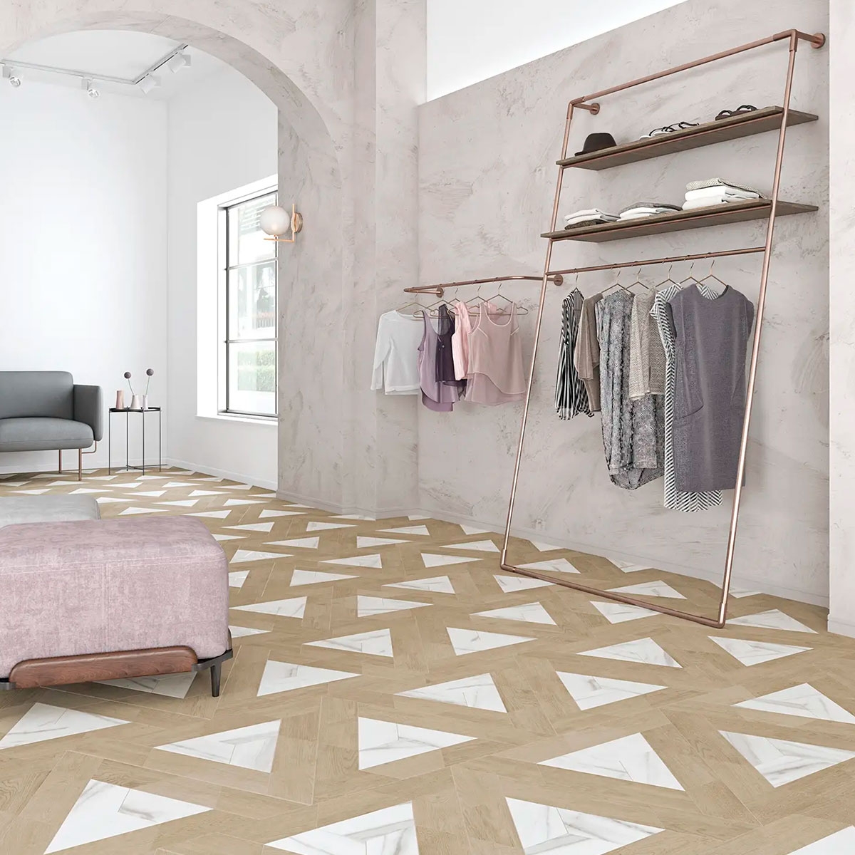 Interior con pavimento 60° Trapezium Wood Mid 9.8x23 (Caja 0,33m2) 2