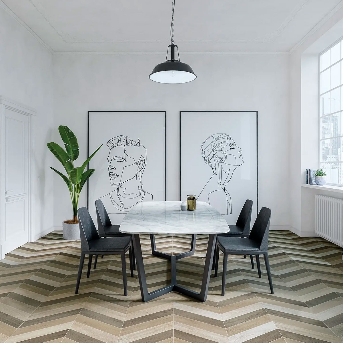 Interior com pavimento 60° Chevron B Madeira Escura 9.8x52.2 (Box 0.45m2)-6