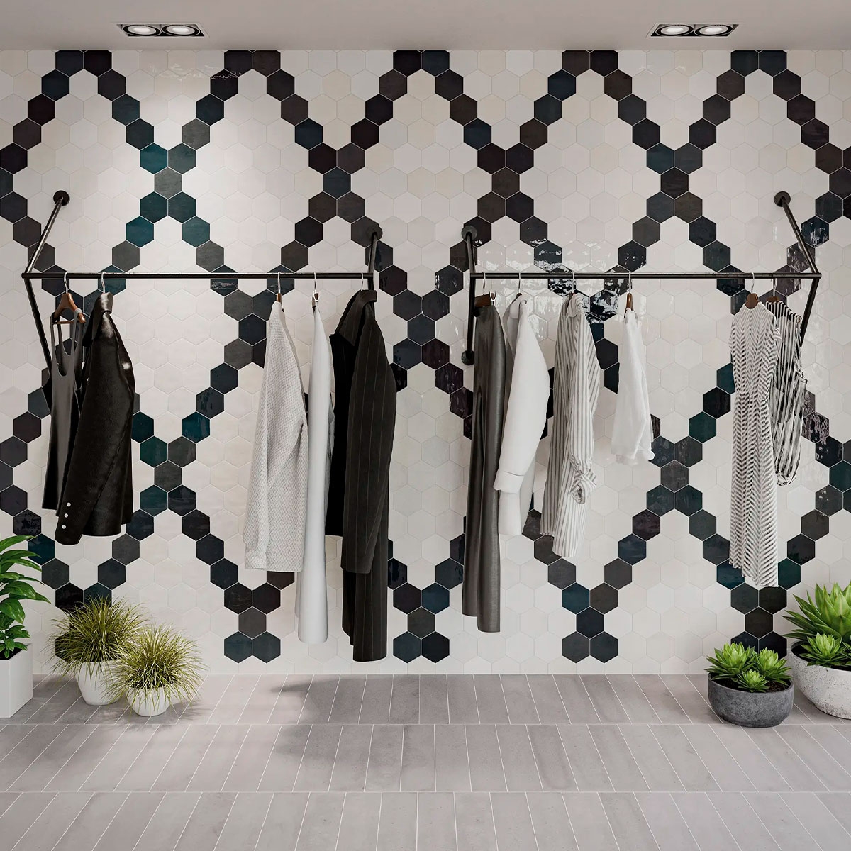 Interior com revestimento Zellige Hexa White 10.8x12.4 (Box 0.38m2) 2