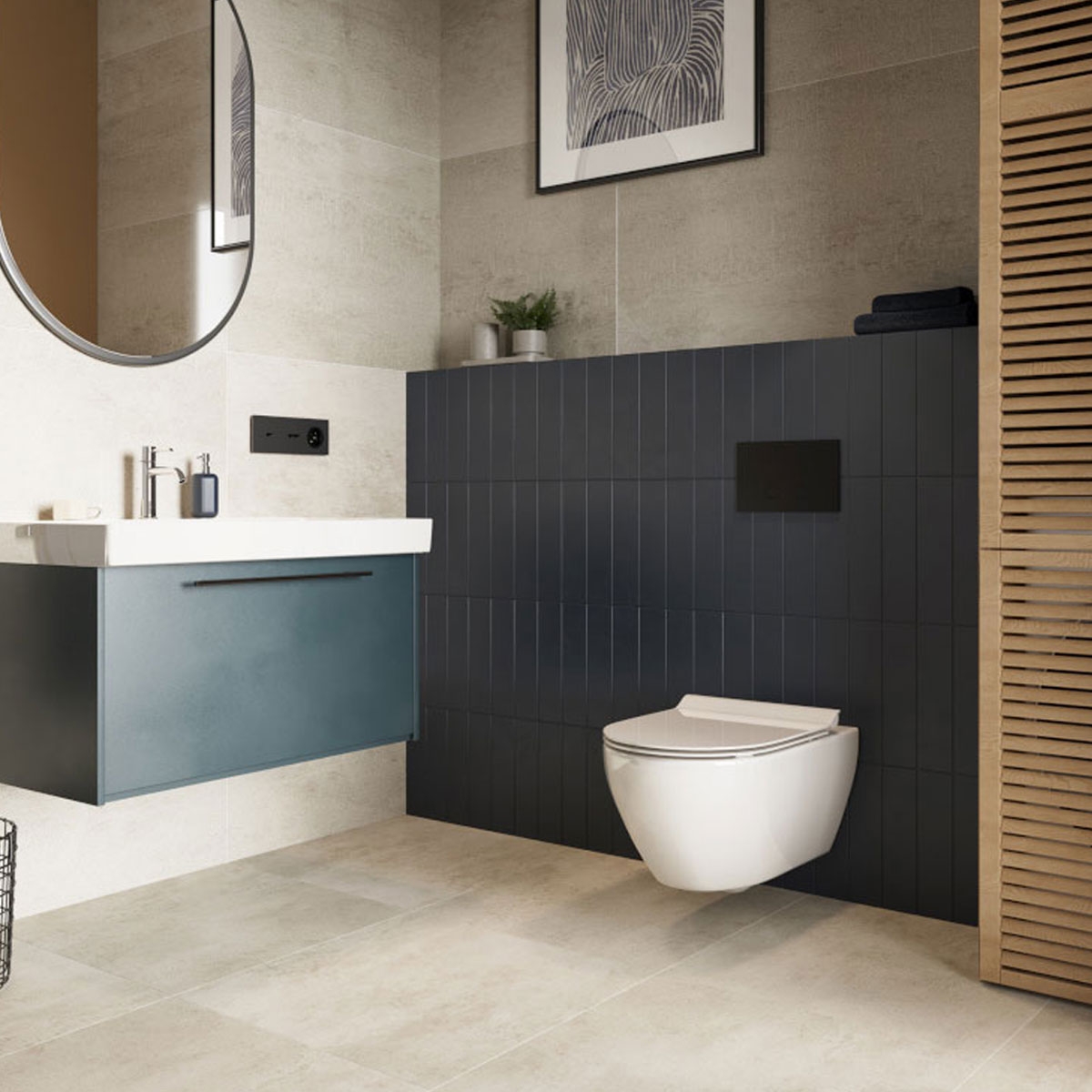 Interior con pavimento Spc Flooring Concrete Beige 60x60