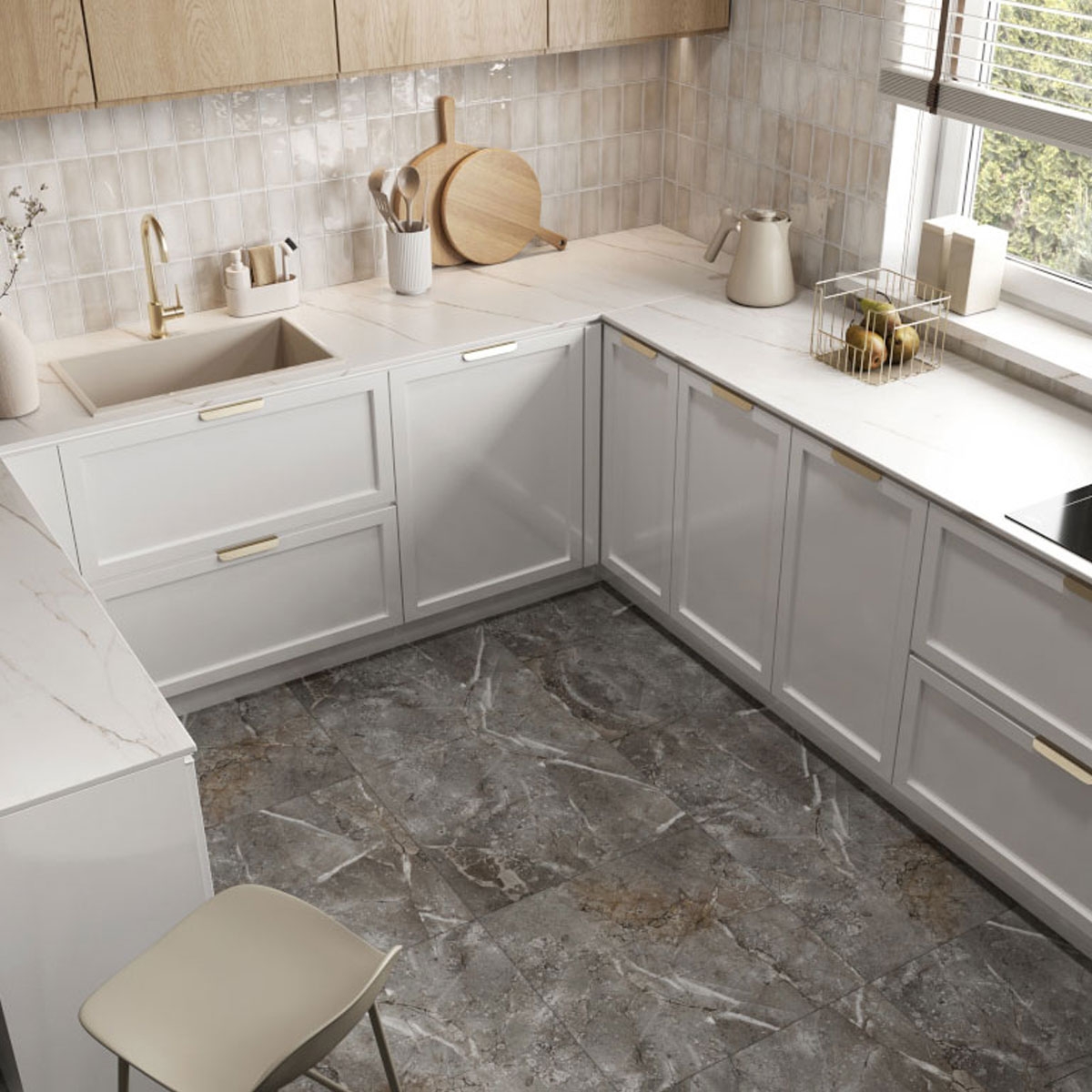 Cozinha com Pavimento Spc Pele de Mármore 60x60 (Box 1.44m2)