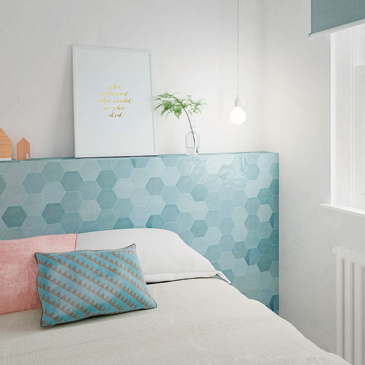 Habitación con revestimiento Zellige Hexa Aqua 10,8x12,4 (Caja 0,38m2)