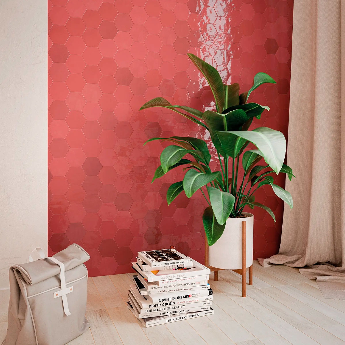 Interior com revestimento Zellige Hexa Wine 10.8x12.4 (Box 0.38m2)