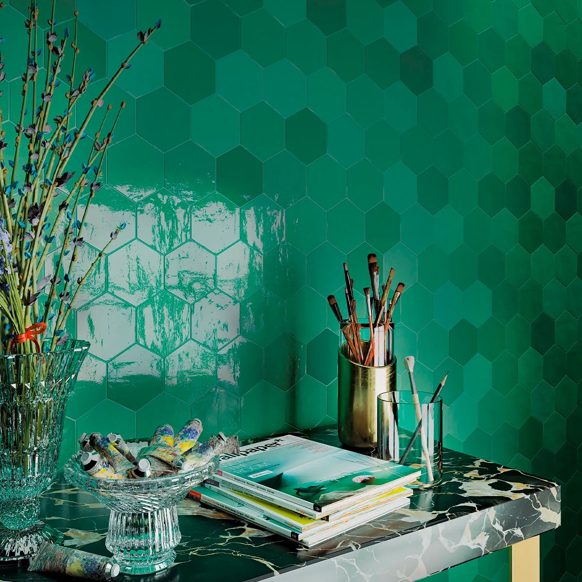 Intérieur avec revêtement Zellige Hexa Emerald 10.8x12.4 (Boîte 0.38m2) 1