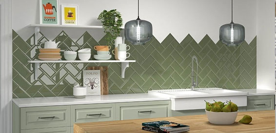 Azulejos verdes para cocinas