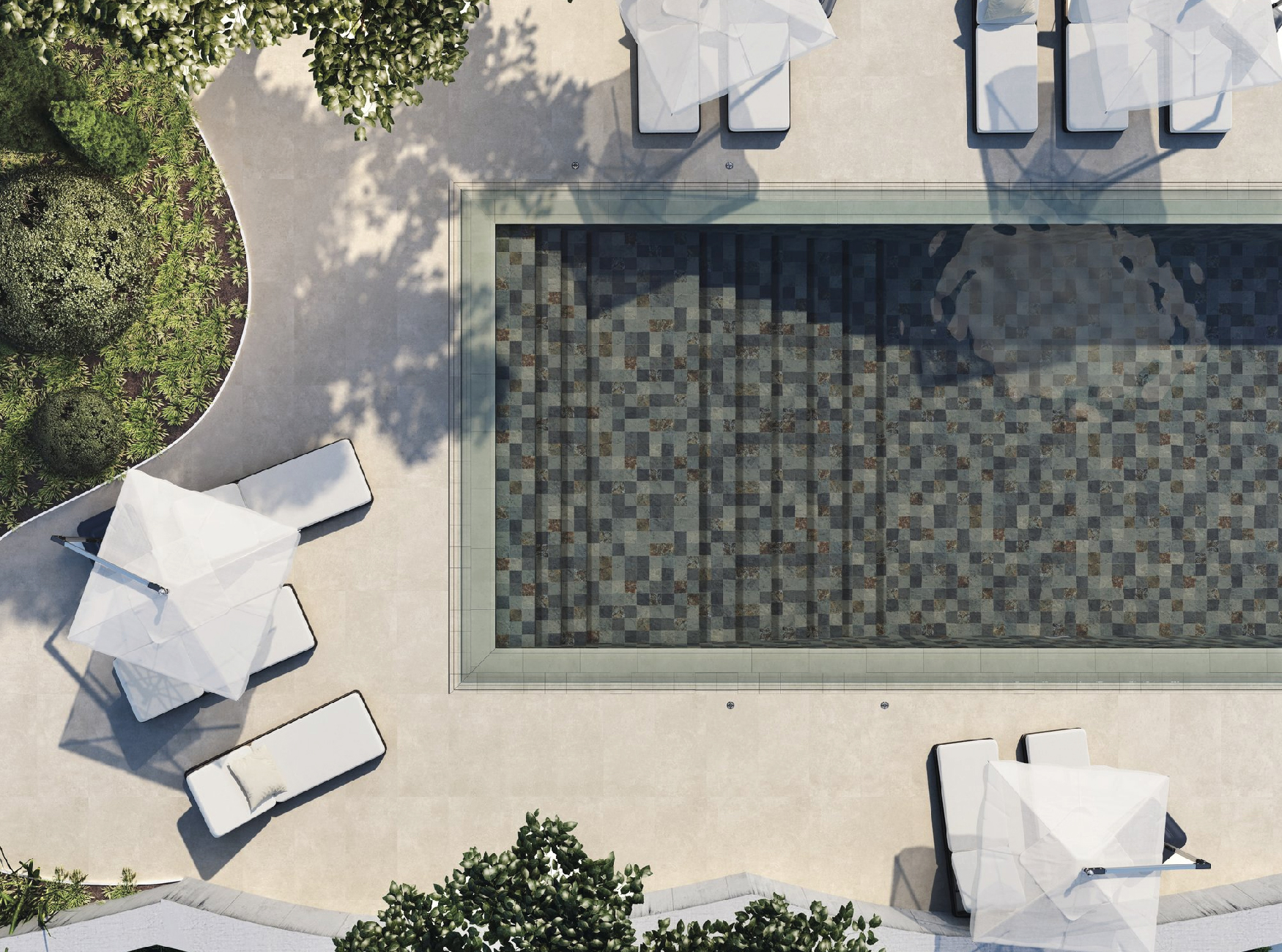 bordure de piscine et revêtement durable