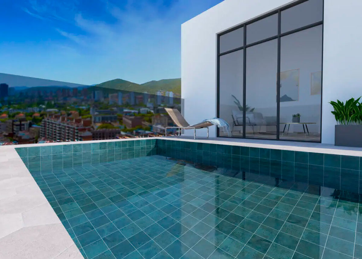 piscina grande porcelanico esmaltado azul claro