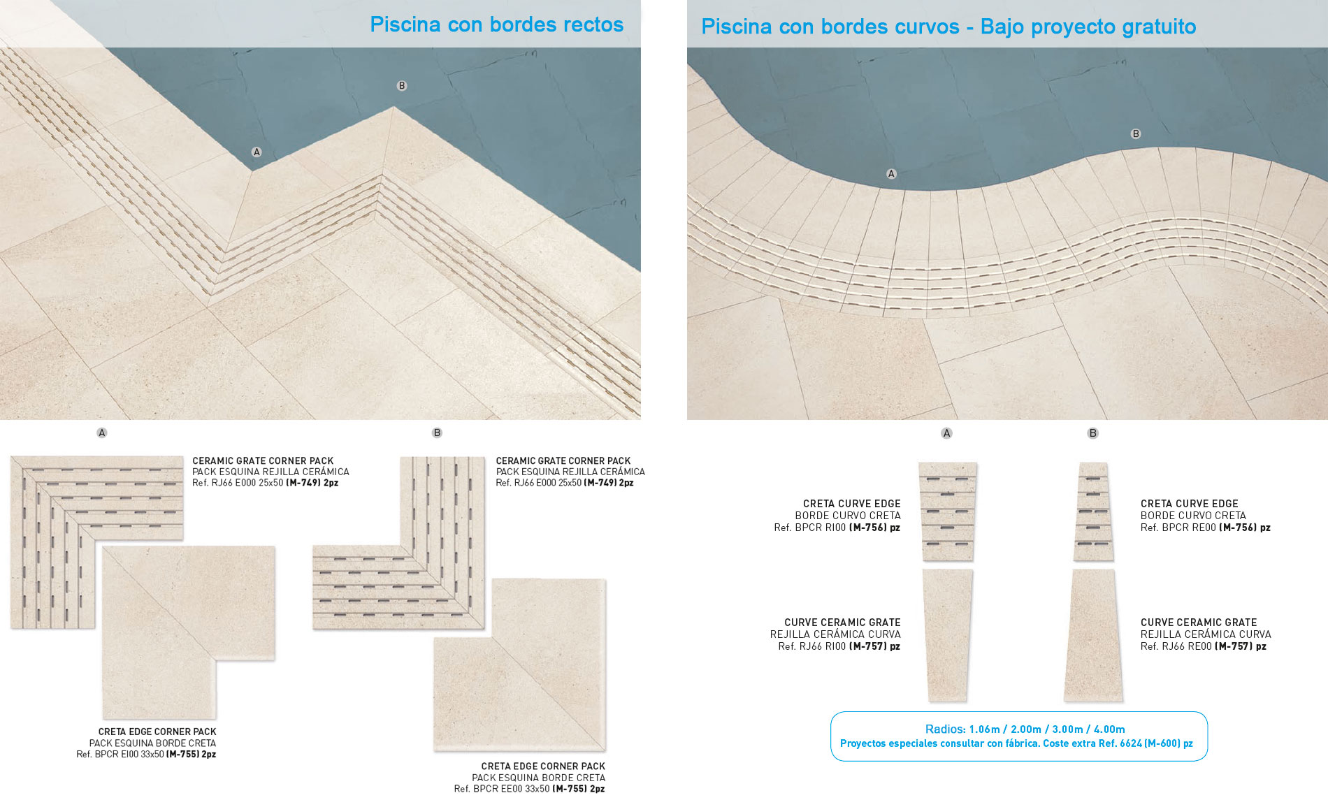 piezas especiales curvas para bordes de piscina serie Creta
