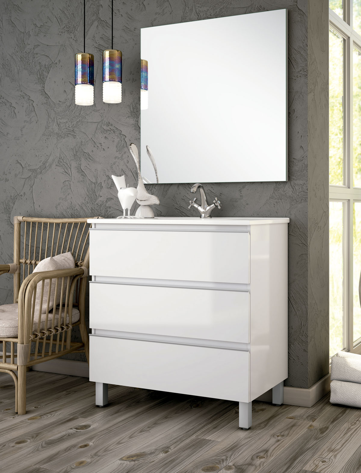 Mueble de baño blanco suspendido