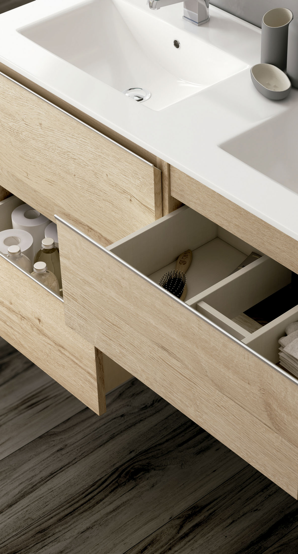 Mueble con cajones de color madera clara