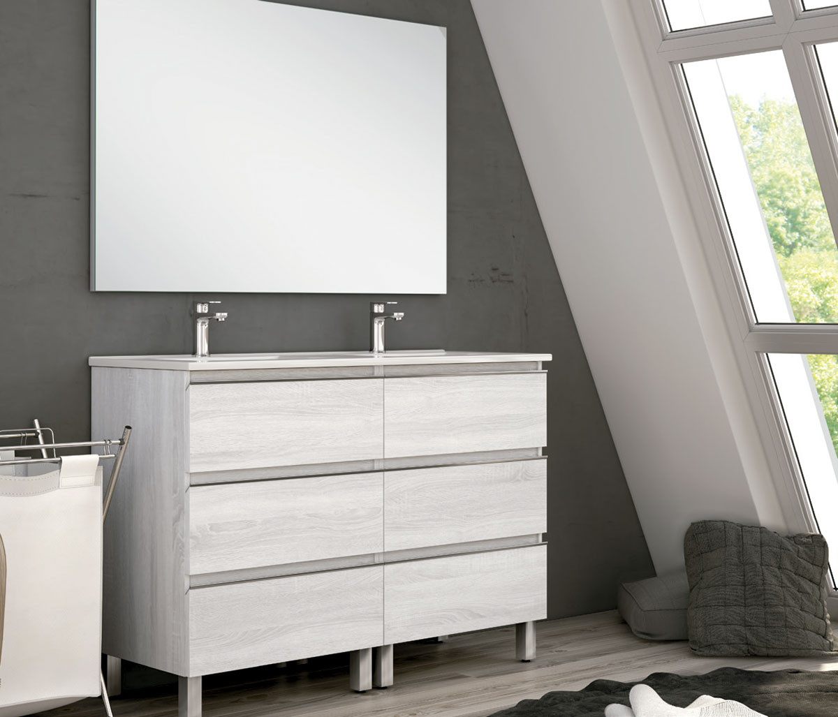 mueble de baño elevado color ceniza con espejo