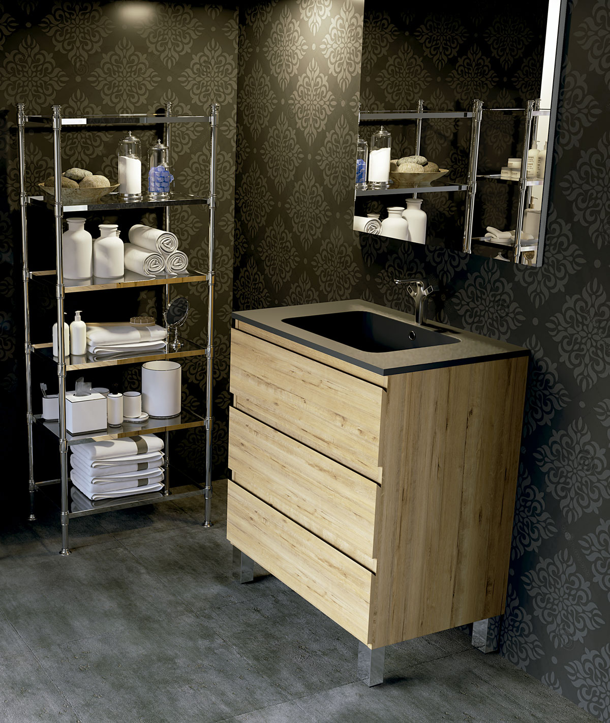 Mueble de baño de color marrón claro con patas