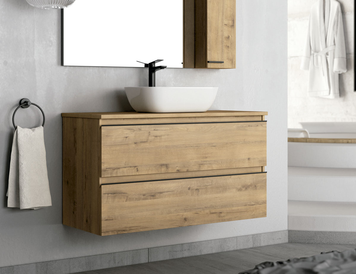 Mueble de baño suspendido Nova de 70 cm en madera de roble Caledonia -  Abitare