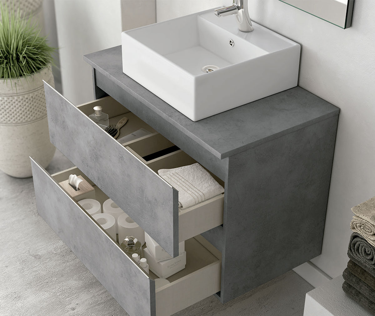 Móveis de casa de banho com abertura de gaveta em cinza claro
