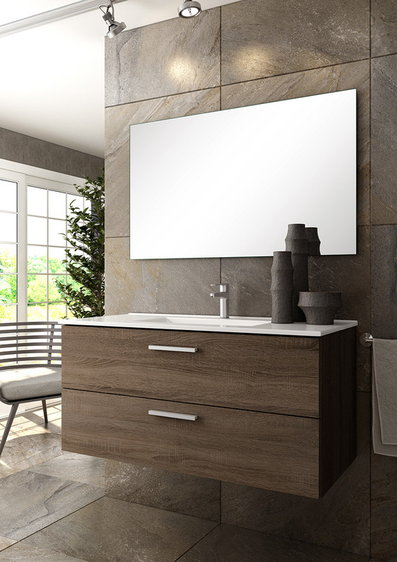 mueble de baño suspendido marrón oscuro