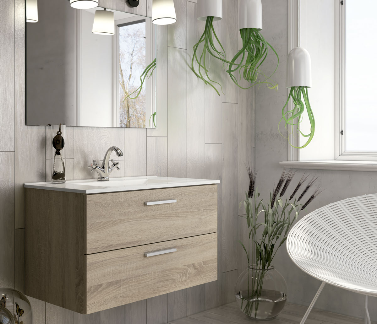 mueble de baño suspendido marrón claro