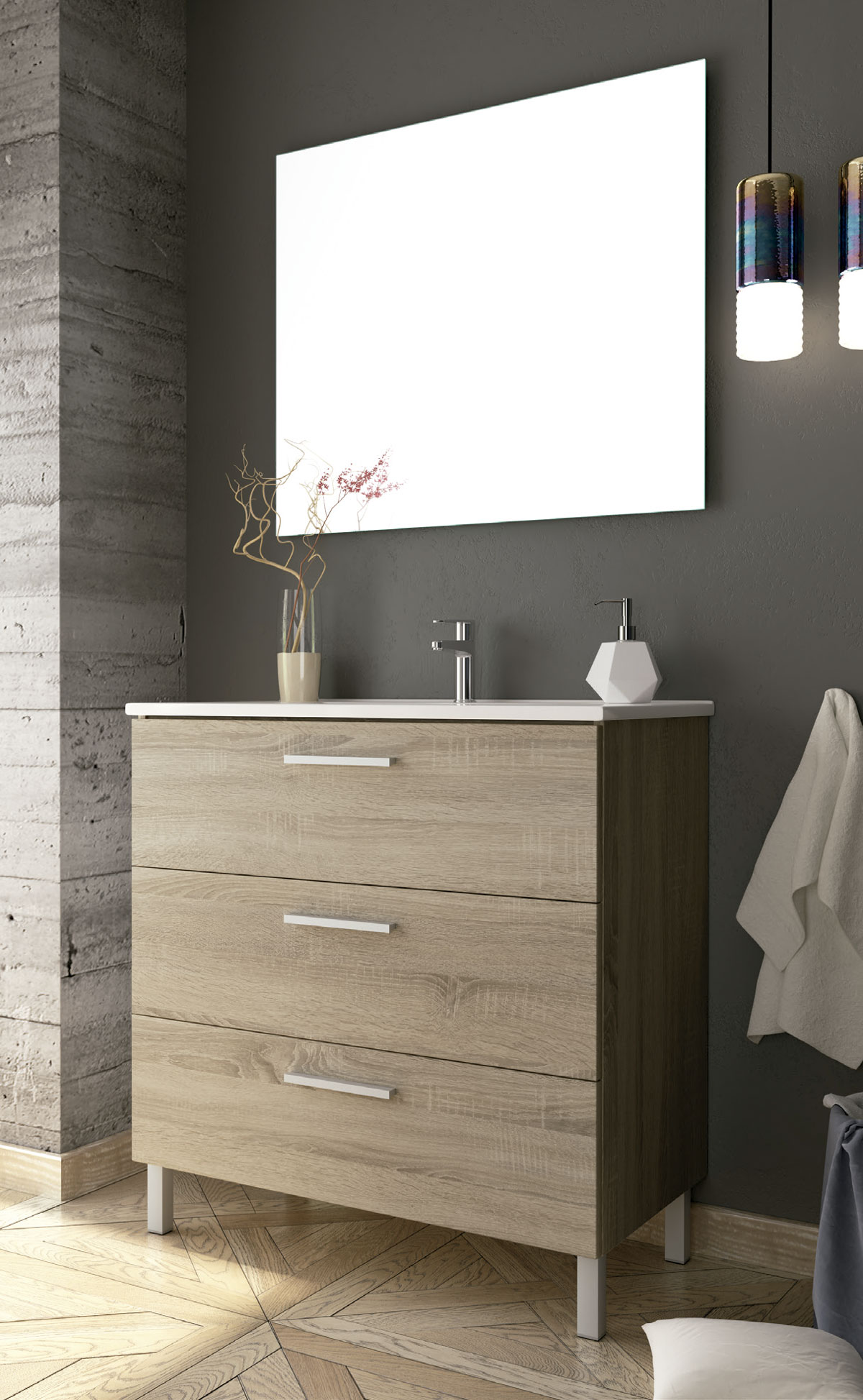 Mueble de baño de color marrón claro con patas