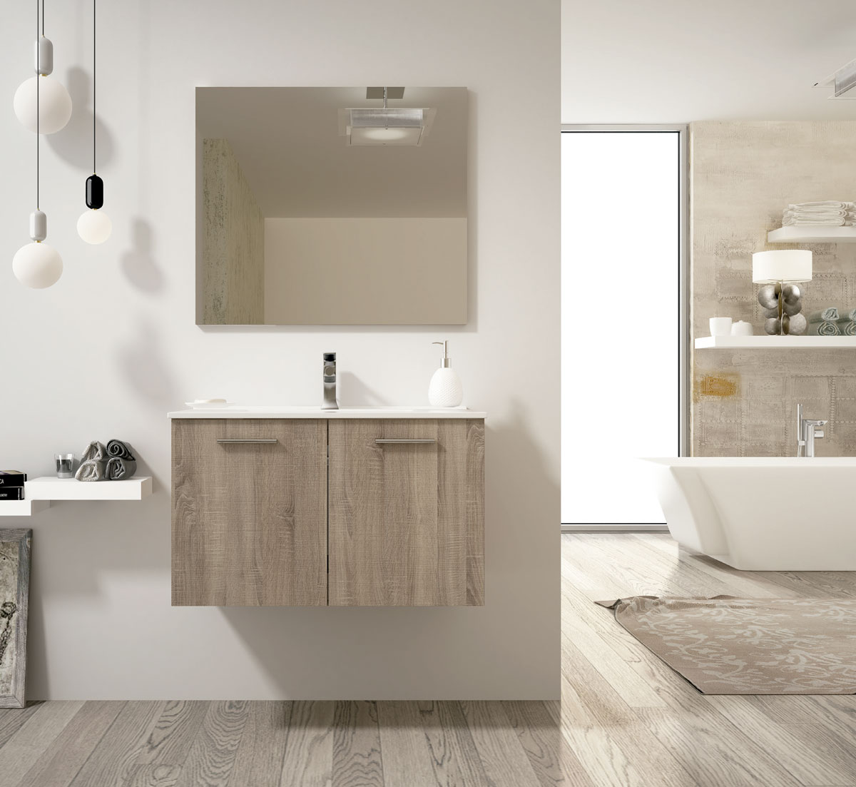 mueble de baño suspendido color marrón claro