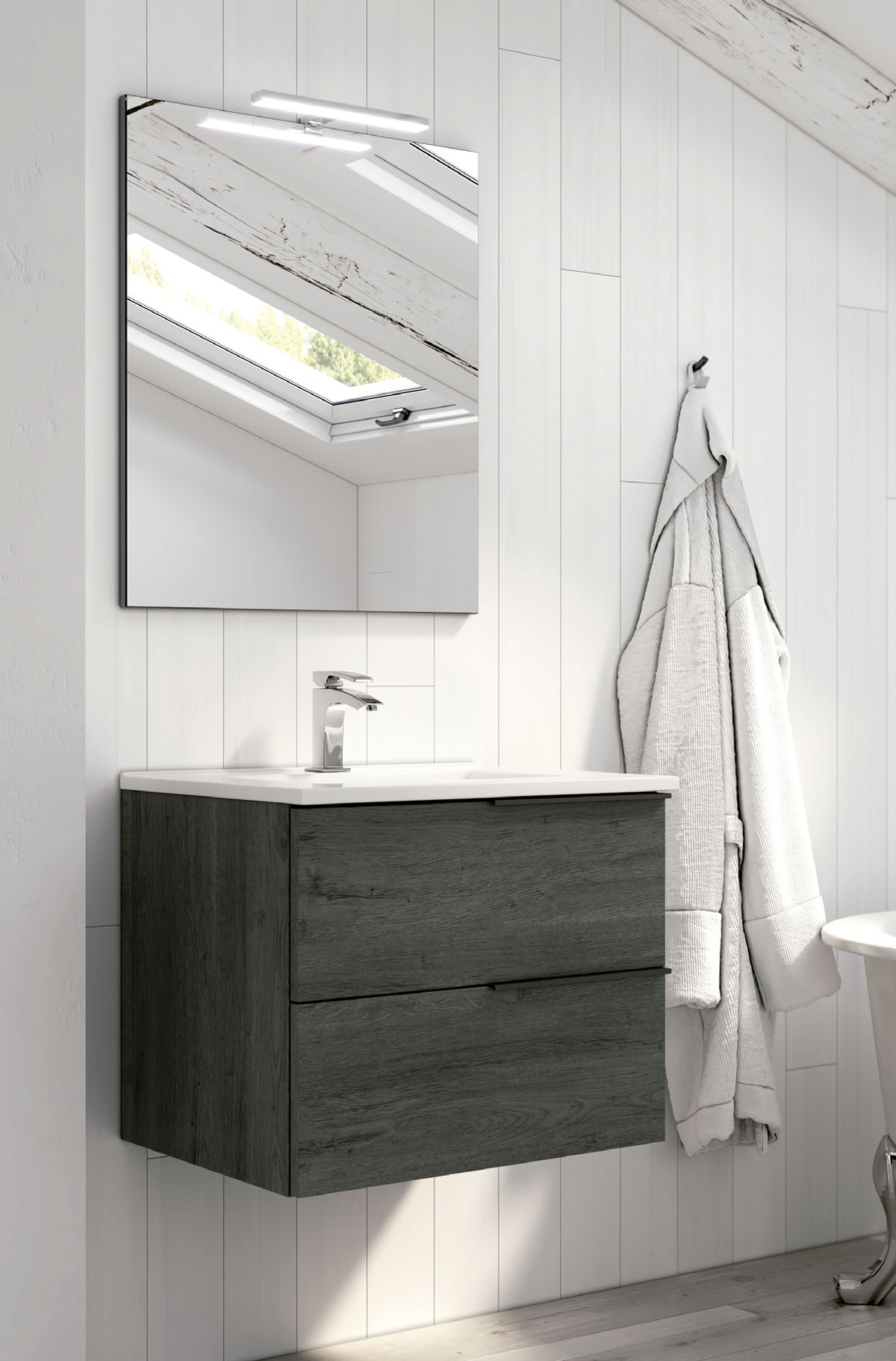 mueble de baño suspendido color blanco mate con espejo