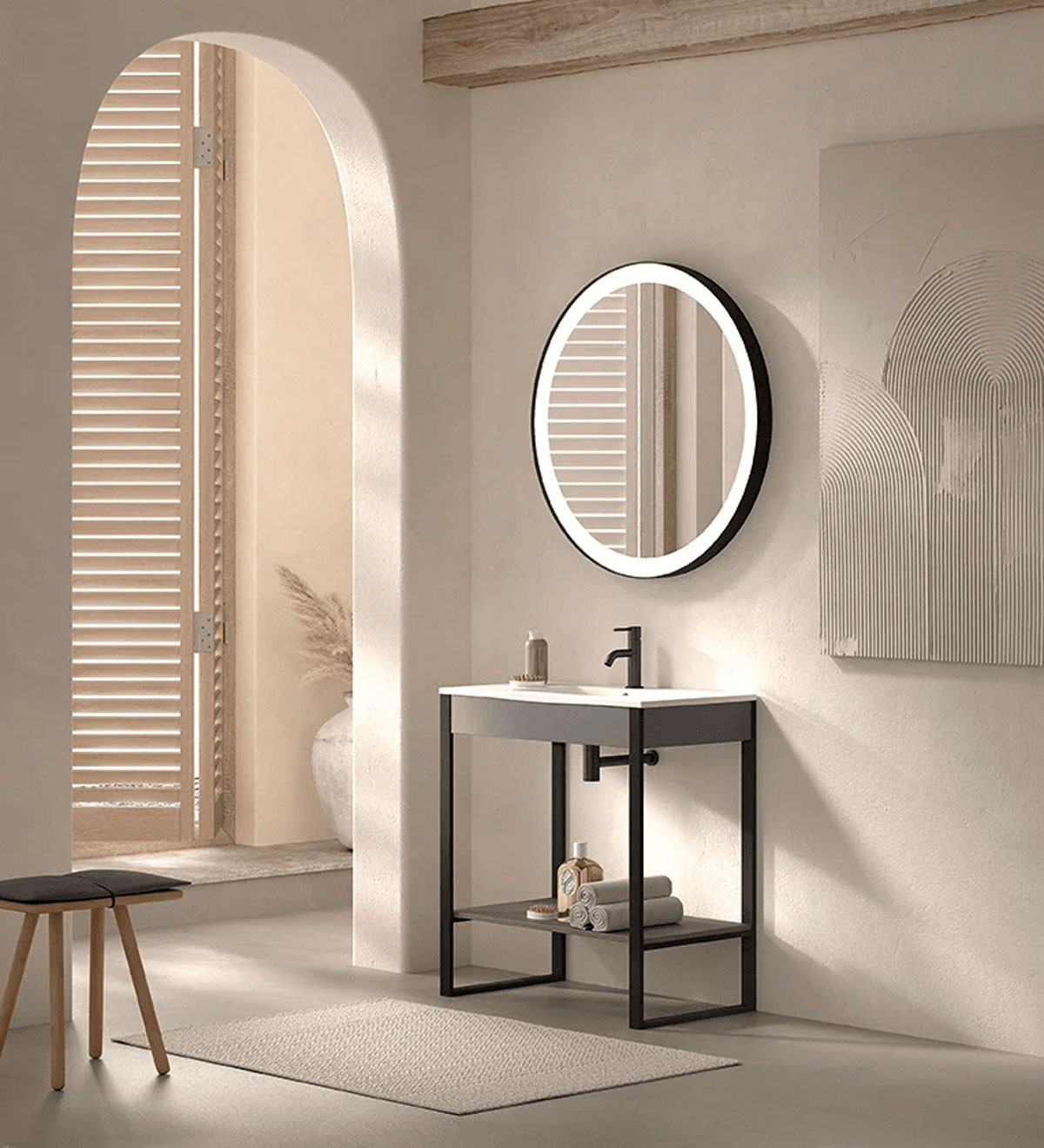 Mueble de baño negro con espejo