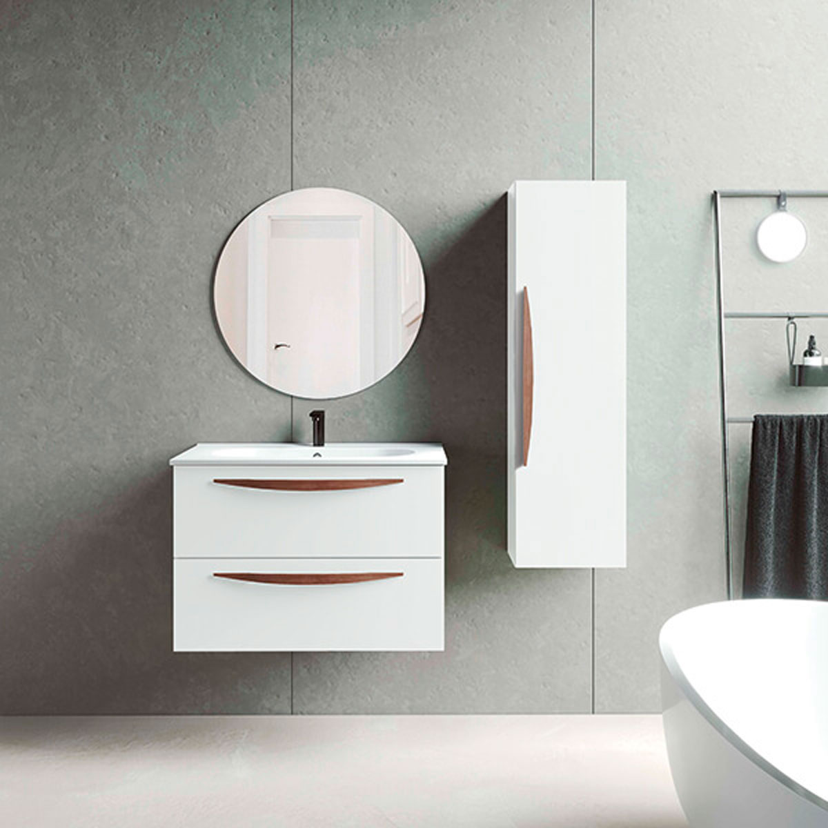 mueble blanco elevado para el baño