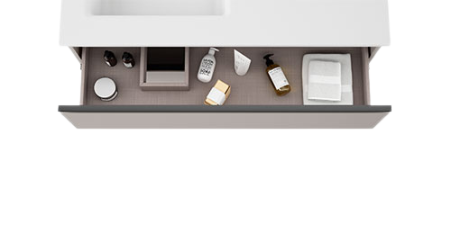 armário de casa de banho com puxadores nas gavetas