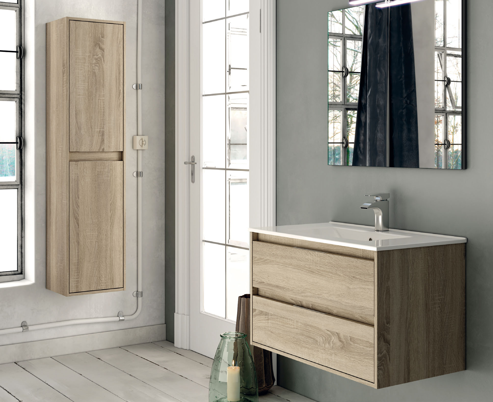mueble de baño marrón claro