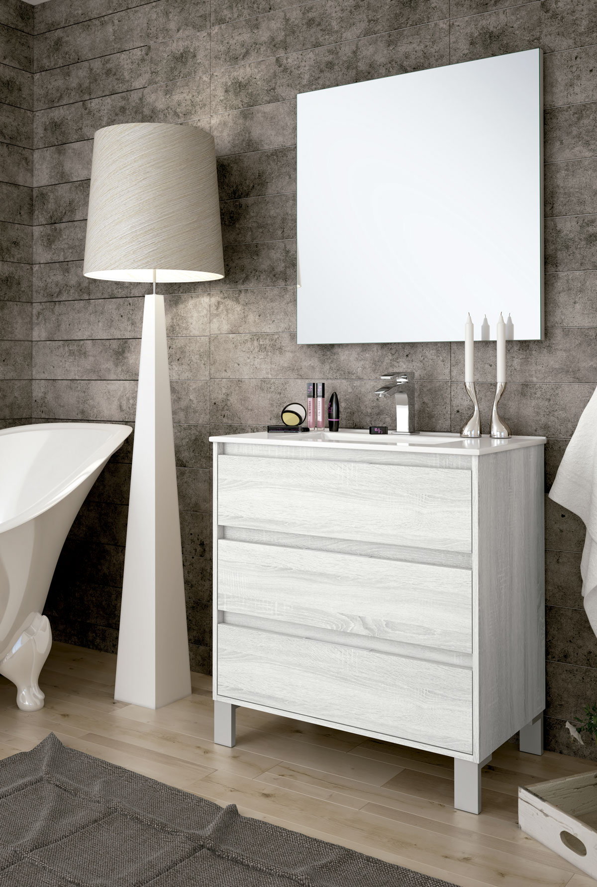 móveis de casa de banho em madeira branca com espelho