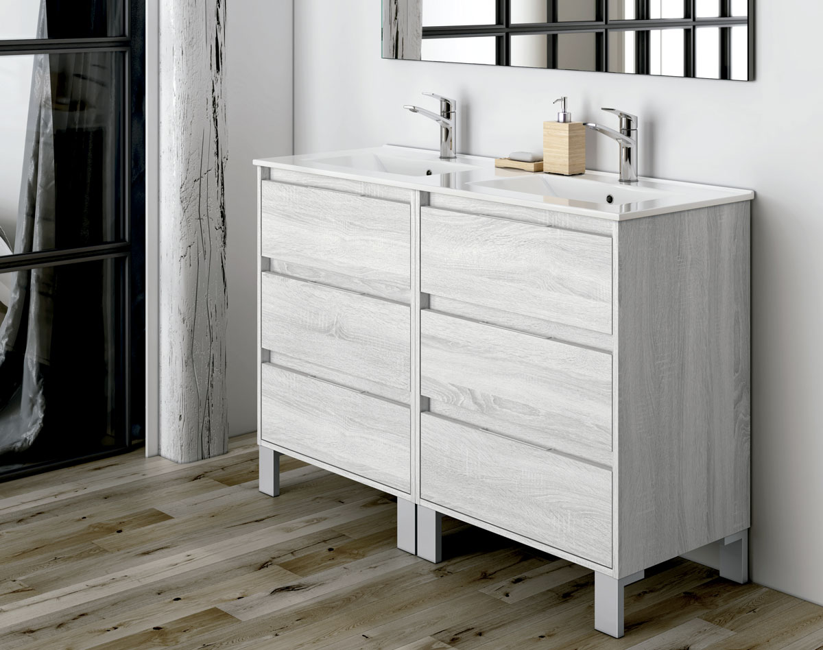 mueble de baño color madera blanca con patas
