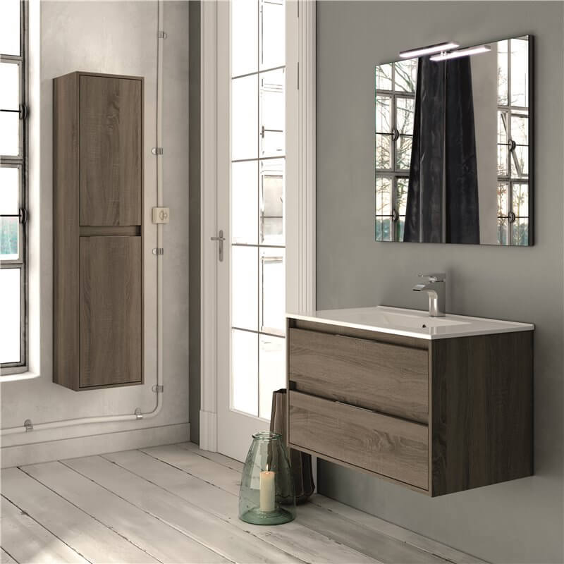 mueble de baño marrón oscuro